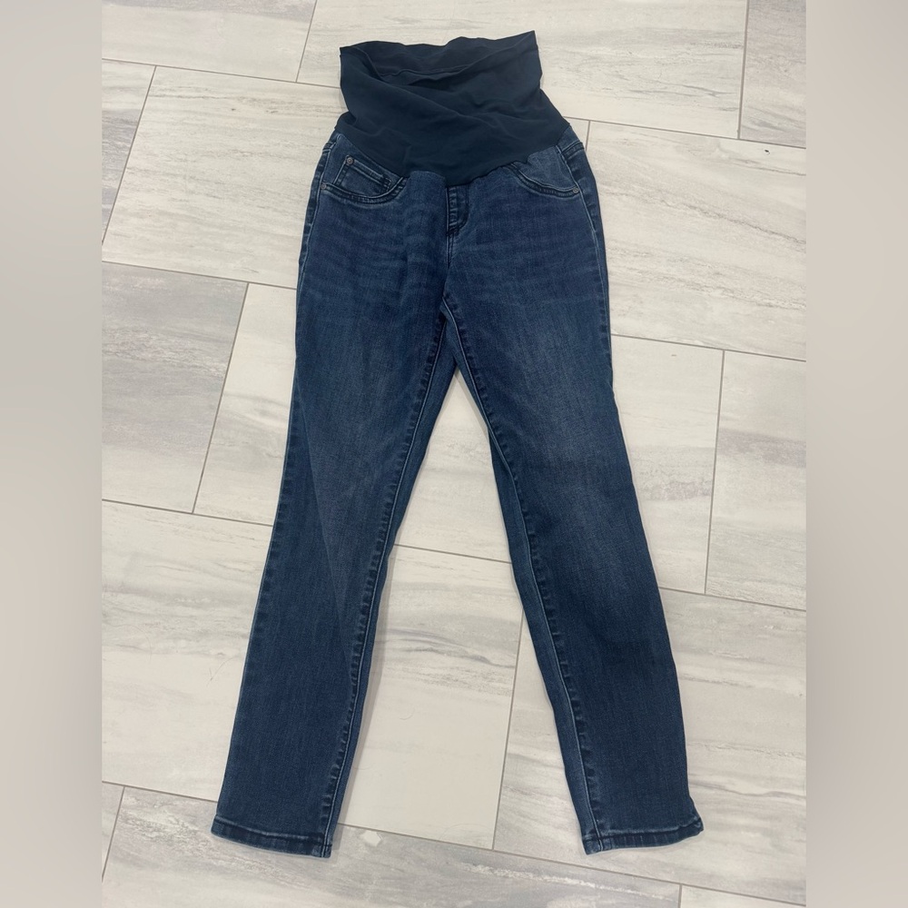 A Pea in the Pod Dark Blue Skinny Maternity Jeans with full Panel Belly